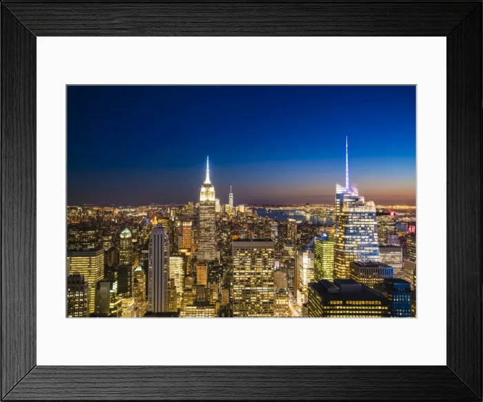 Framed Print : Manhattan skyline and Empire State Building at dusk, New York City, United States of America Framed Print : Manhattan skyline and Empire State Building at dusk, New York City, United States of America