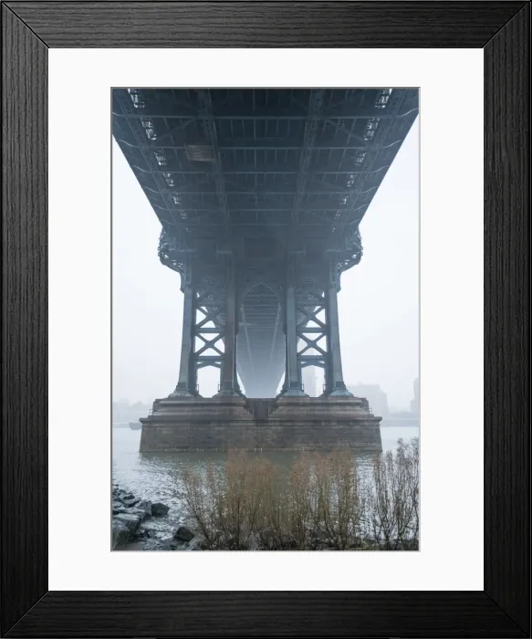 Framed Print : Manhattan Bridge on a cold foggy day, Brooklyn, New York City, United States of America Framed Print : Manhattan Bridge on a cold foggy day, Brooklyn, New York City, United States of America