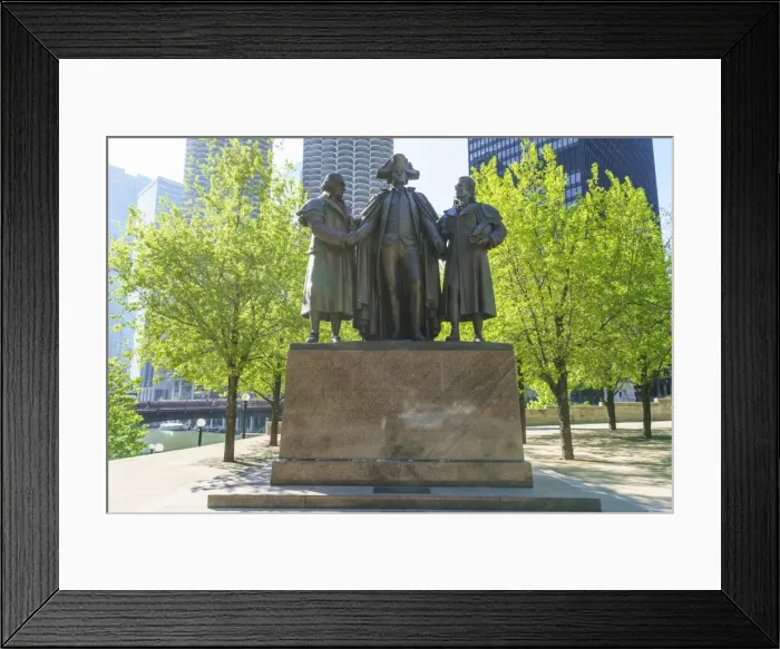 Framed Print : Robert Morris, George Washington, Haym Salomon Memorial statue stands by the Chicago River Framed Print : Robert Morris, George Washington, Haym Salomon Memorial statue stands by the Chicago River