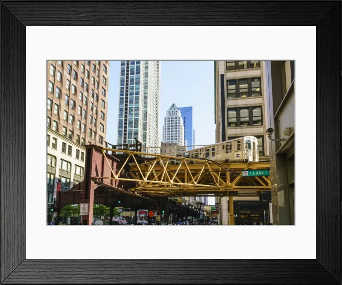Framed Print : CTA train on the Loop track which runs above ground in downtown Chicago, Illinois Framed Print : CTA train on the Loop track which runs above ground in downtown Chicago, Illinois