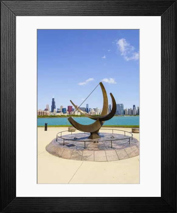 Framed Print : The Adler Planetarium sundial with Lake Michigan and city skyline beyond, Chicago Framed Print : The Adler Planetarium sundial with Lake Michigan and city skyline beyond, Chicago