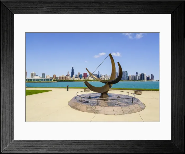 Framed Print : The Adler Planetarium sundial with Lake Michigan and city skyline beyond, Chicago Framed Print : The Adler Planetarium sundial with Lake Michigan and city skyline beyond, Chicago