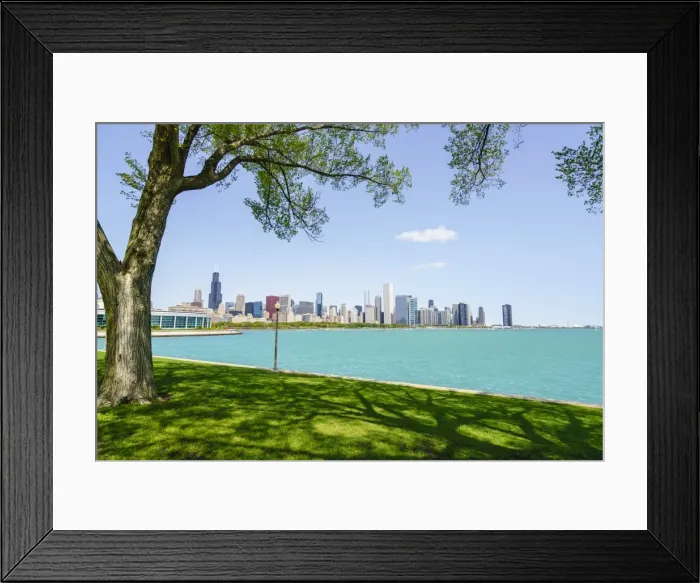 Framed Print : Lake Michigan and city skyline, Chicago, Illinois, United States of America, North Framed Print : Lake Michigan and city skyline, Chicago, Illinois, United States of America, North