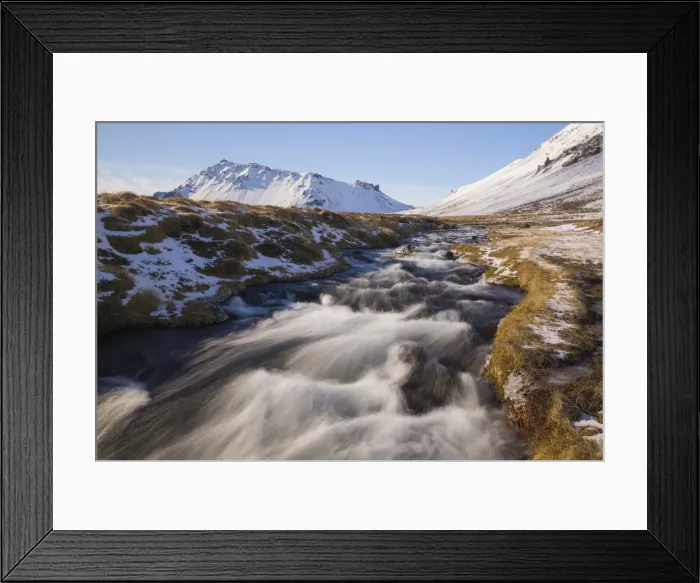 Framed Print : Glacial river and snow-capped mountains, Snaefellsnes, Iceland, Polar Regions Framed Print : Glacial river and snow-capped mountains, Snaefellsnes, Iceland, Polar Regions