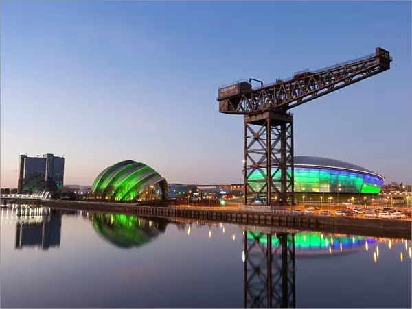 Sunset view of River Clyde, Finnieston Crane, The Hydro and the Armadillo, Glasgow