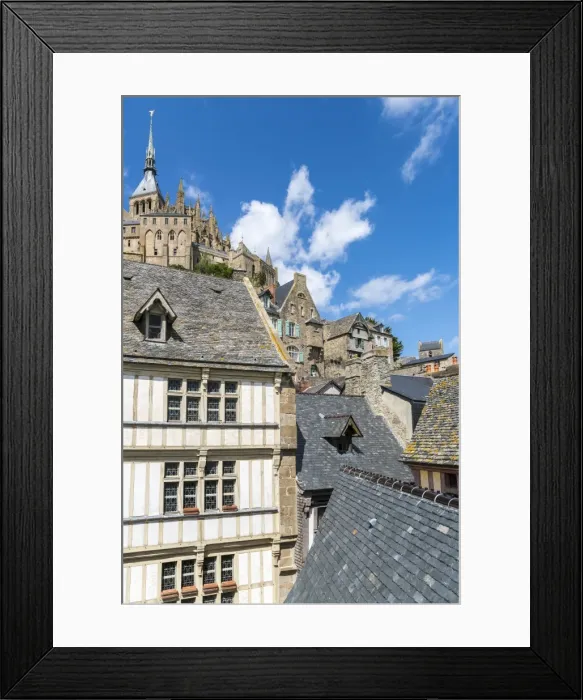 Framed Print : Houses in the village centre with the Abbey above, UNESCO World Heritage Site, Mont-Saint-Michel Framed Print : Houses in the village centre with the Abbey above, UNESCO World Heritage Site, Mont-Saint-Michel