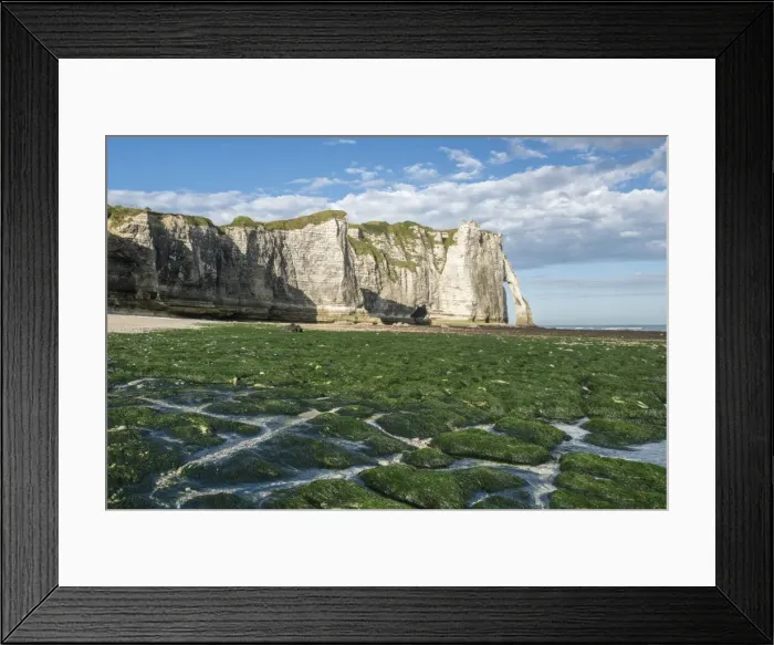 Framed Print : Porte d Aval with low tide and seaweed on the beach, Etretat, Normandy, France, Europe Framed Print : Porte d Aval with low tide and seaweed on the beach, Etretat, Normandy, France, Europe