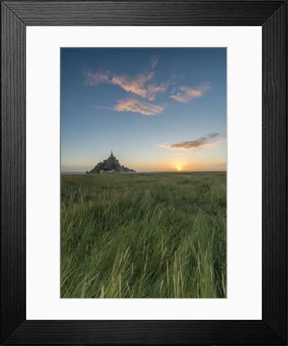 Framed Print : Sunrise with grass in the foreground, Normandy, France, Europe Framed Print : Sunrise with grass in the foreground, Normandy, France, Europe