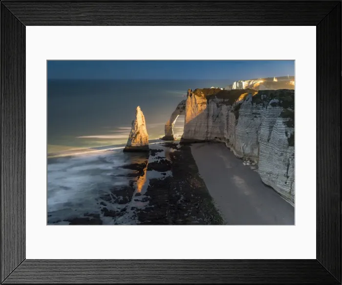Framed Print : Long exposure at sunset of the chalk cliffs, Etretat, Normandy, France, Europe Framed Print : Long exposure at sunset of the chalk cliffs, Etretat, Normandy, France, Europe