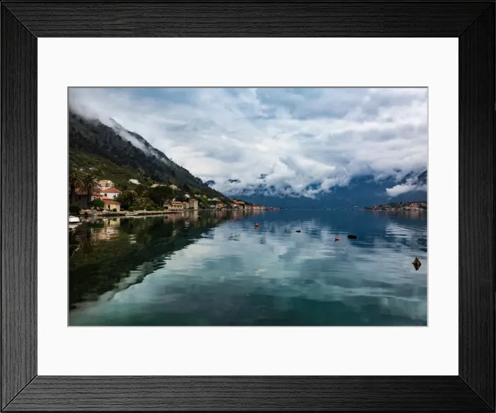 Framed Print : The village of Muo which faces Kotor across the bay, the mountains covered in low cloud Framed Print : The village of Muo which faces Kotor across the bay, the mountains covered in low cloud