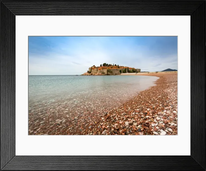 Framed Print : The 5-star hotel resort of Aman Sveti Stefan set on a small islet on the Adriatic coast Framed Print : The 5-star hotel resort of Aman Sveti Stefan set on a small islet on the Adriatic coast
