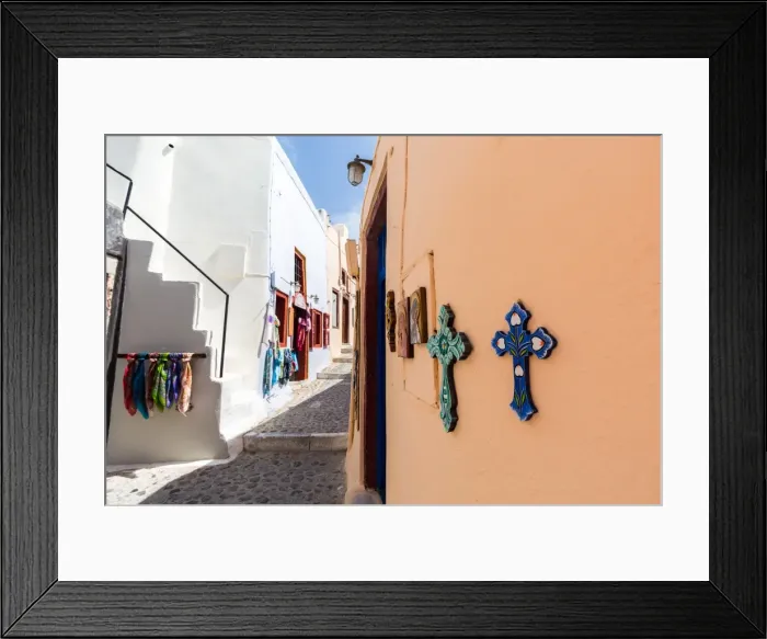 Framed Print : Souvenir crosses on the outside of a shop on a street in Oia, Santorini, Cyclades Framed Print : Souvenir crosses on the outside of a shop on a street in Oia, Santorini, Cyclades