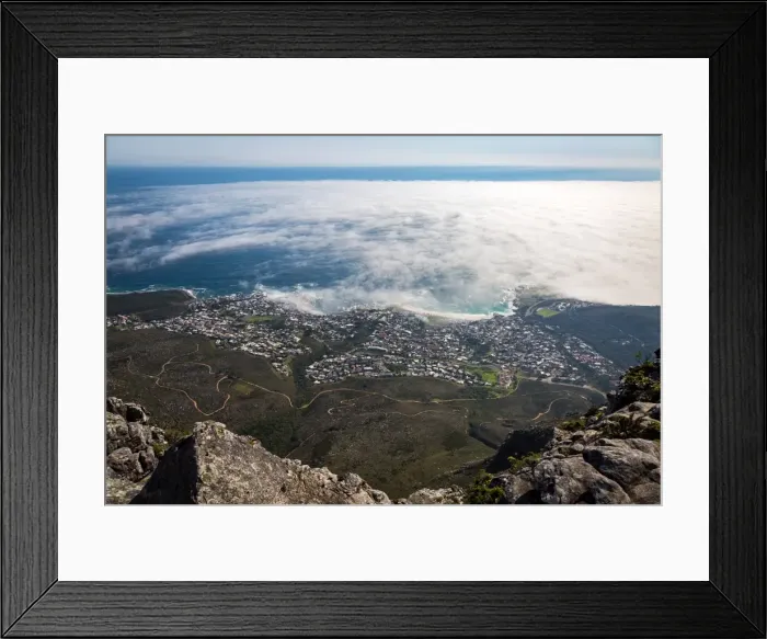 Framed Print : The view from Table Mountain over Camps Bay covered in low cloud, Cape Town, South Africa Framed Print : The view from Table Mountain over Camps Bay covered in low cloud, Cape Town, South Africa