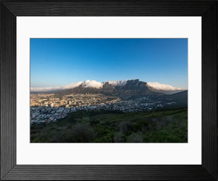 Framed Print : Table Mountain covered in a tablecloth of orographic clouds, Cape Town, South Africa Framed Print : Table Mountain covered in a tablecloth of orographic clouds, Cape Town, South Africa