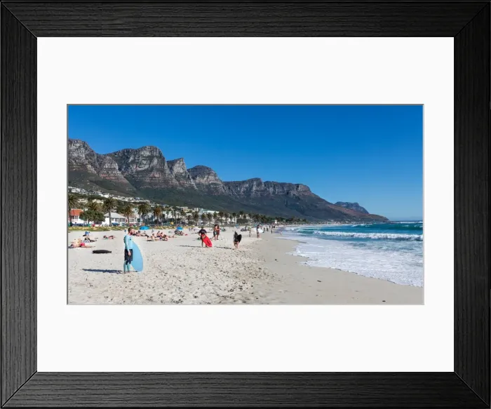Framed Print : Skimboarders waiting for a wave on a sunny day at Camps Bay beach, Cape Town, Western Cape Framed Print : Skimboarders waiting for a wave on a sunny day at Camps Bay beach, Cape Town, Western Cape