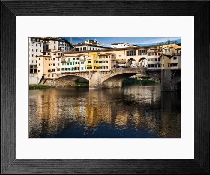 Framed Print : Ponte Vecchio reflected in the Arno River, Florence, UNESCO World Heritage Site, Tuscany