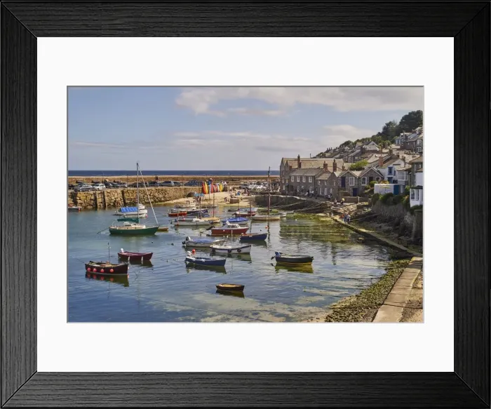 Framed Print : View of the harbour at mid-tide, Mousehole, Penwith, Cornwall, England, United Kingdom Framed Print : View of the harbour at mid-tide, Mousehole, Penwith, Cornwall, England, United Kingdom