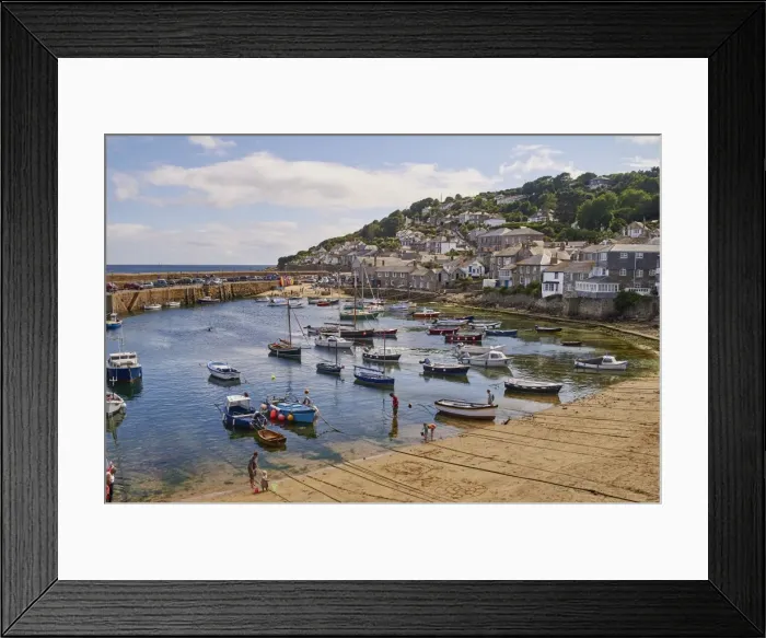 Framed Print : View of the harbour at mid-tide, Mousehole, Penwith, Cornwall, England, United Kingdom Framed Print : View of the harbour at mid-tide, Mousehole, Penwith, Cornwall, England, United Kingdom