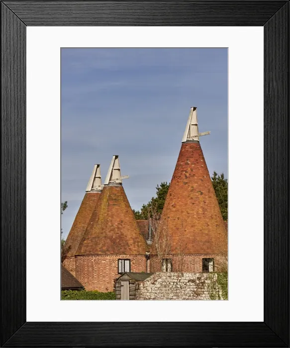 Framed Print : Oast houses, originally used to dry hops in beer-making, converted into farmhouse Framed Print : Oast houses, originally used to dry hops in beer-making, converted into farmhouse