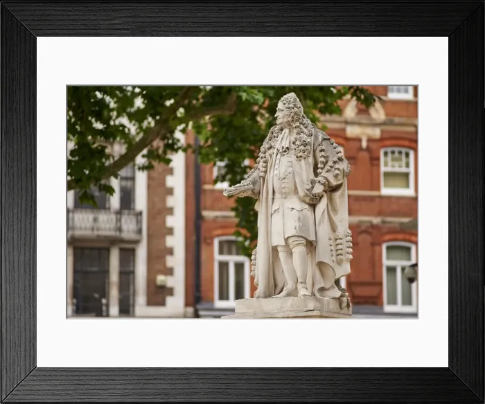 Framed Print : Statue of Sir Hans Sloane, 1660-1753, by Simon Smith, 2007, at Duke of Yorks Square Framed Print : Statue of Sir Hans Sloane, 1660-1753, by Simon Smith, 2007, at Duke of Yorks Square