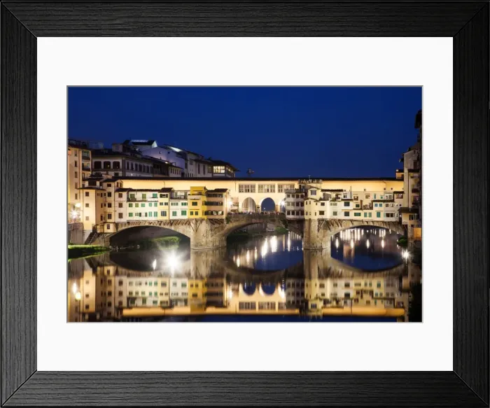 Framed Print : Ponte Vecchio at night reflecting in River Arno, Florence, UNESCO World Heritage Site Framed Print : Ponte Vecchio at night reflecting in River Arno, Florence, UNESCO World Heritage Site
