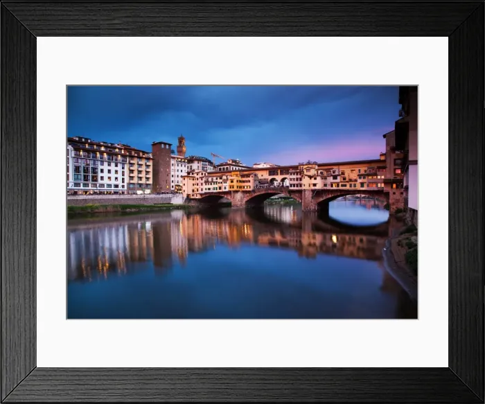 Framed Print : Ponte Vecchio at night reflected in the River Arno, Florence, UNESCO World Heritage Site Framed Print : Ponte Vecchio at night reflected in the River Arno, Florence, UNESCO World Heritage Site