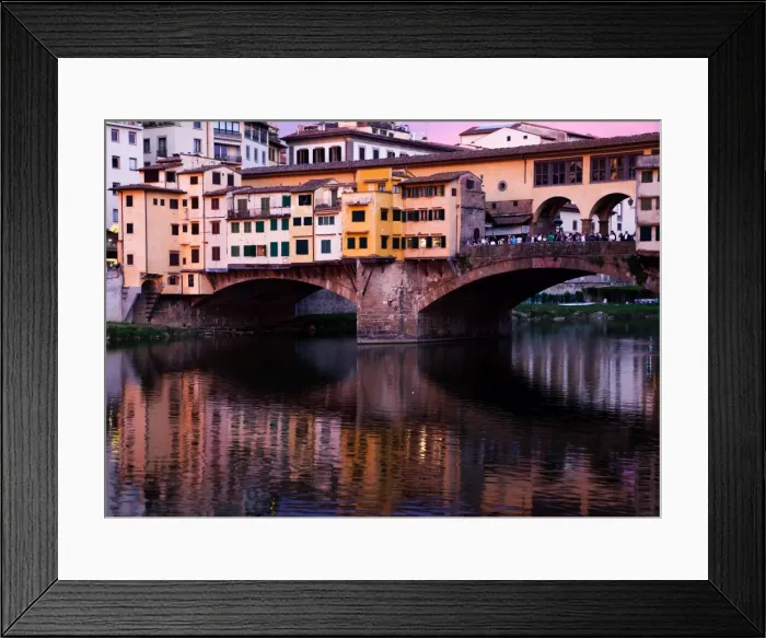Framed Print : Ponte Vecchio at sunset reflected in the River Arno, Florence, UNESCO World Heritage Site Framed Print : Ponte Vecchio at sunset reflected in the River Arno, Florence, UNESCO World Heritage Site