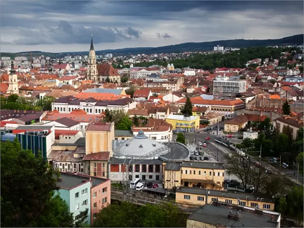 View on Cluj-Napoca from the Citadel Hill with Saint Michaels Church, Cluj-Napoca