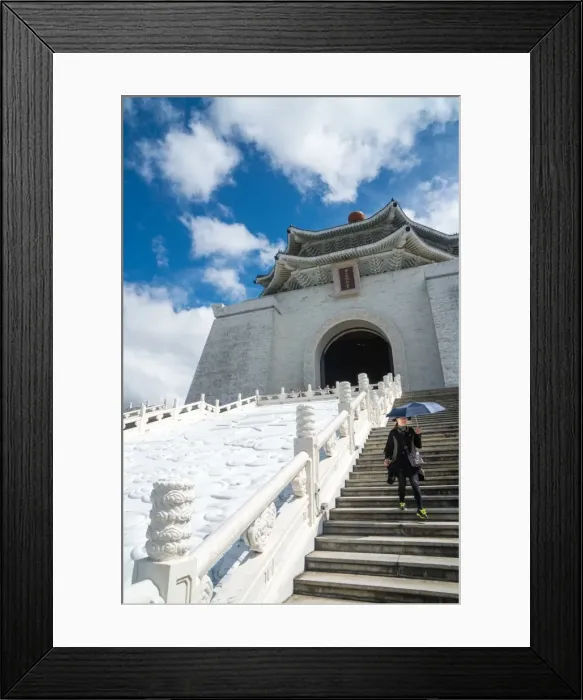 Framed Print : Woman with sun-shielding umbrella coming down the steps which lead up to the Chiang Framed Print : Woman with sun-shielding umbrella coming down the steps which lead up to the Chiang