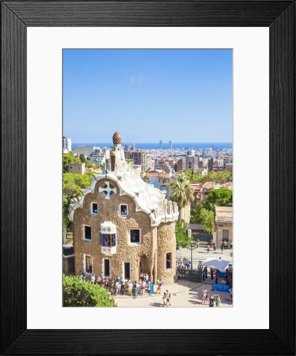 Framed Print : Casa del Guarda lodge by Antoni Gaudi at Parc Guell, UNESCO World Heritage Site Framed Print : Casa del Guarda lodge by Antoni Gaudi at Parc Guell, UNESCO World Heritage Site