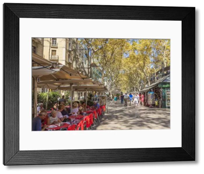 Framed Print : Pavement cafe restaurant on La Rambla (Las Ramblas) boulevard the promenade through Barcelona Framed Print : Pavement cafe restaurant on La Rambla (Las Ramblas) boulevard the promenade through Barcelona