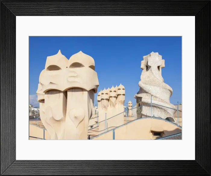 Framed Print : Chimney sculptures on the roof of Casa Mila (La Pedrera) by Antoni Gaudi, UNESCO Framed Print : Chimney sculptures on the roof of Casa Mila (La Pedrera) by Antoni Gaudi, UNESCO