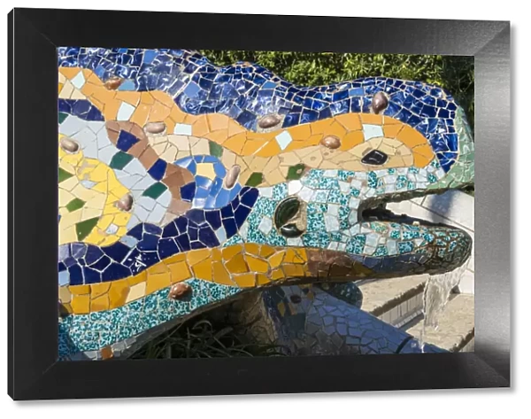 Mosaic dragon, salamader, lizard by Antoni Gaudi, Parc Guell, UNESCO World Heritage Site