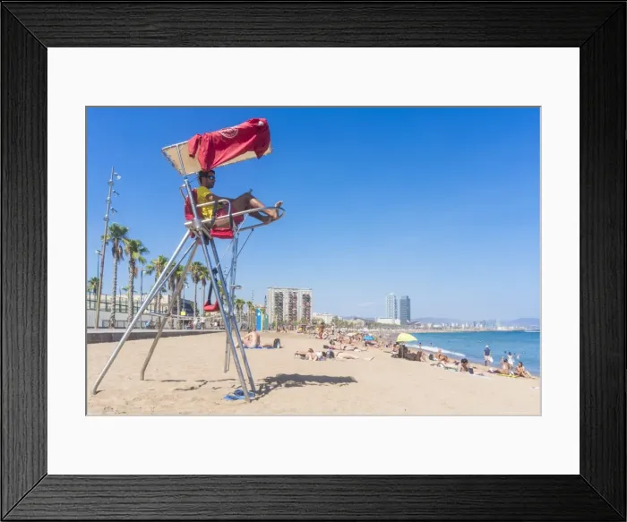 Framed Print : Lifeguard stationed at Barcelona beach of Barceloneta, Barcelona, Catalonia (Catalunya) Framed Print : Lifeguard stationed at Barcelona beach of Barceloneta, Barcelona, Catalonia (Catalunya)