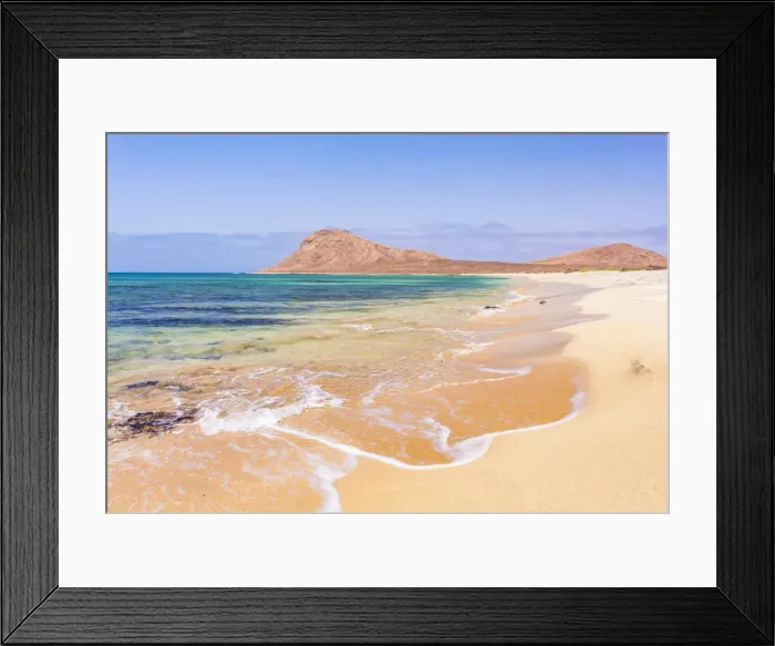 Framed Print : Empty sandy beach and bay near Monte Leao mountain (Sleeping Lion mountain), Sal Island Framed Print : Empty sandy beach and bay near Monte Leao mountain (Sleeping Lion mountain), Sal Island