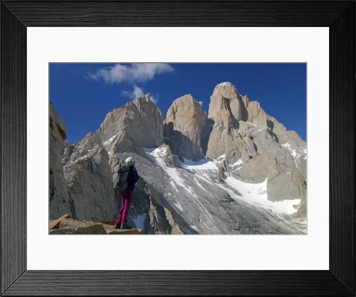 Framed Print : A mountaineer looks up towards Cerro Fitz Roy, El Chalten Massif, Patagonia, Argentina Framed Print : A mountaineer looks up towards Cerro Fitz Roy, El Chalten Massif, Patagonia, Argentina