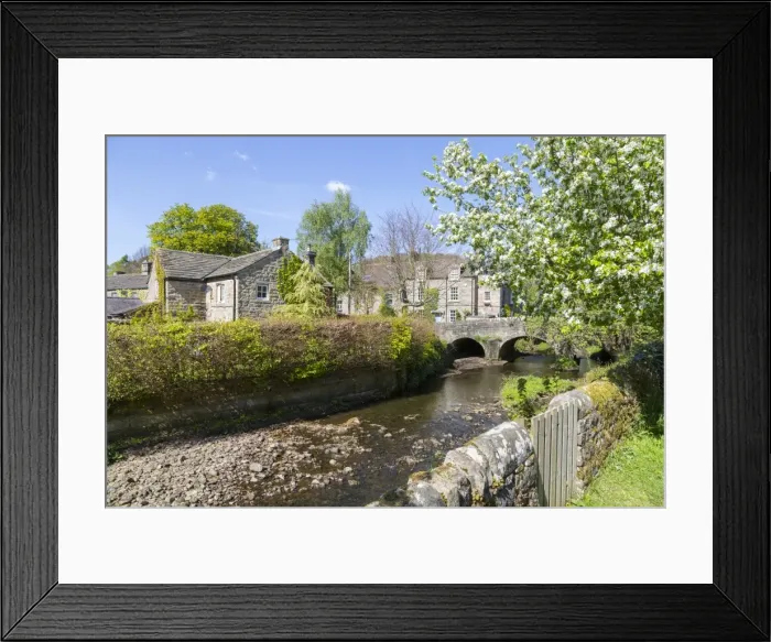 Framed Print : Riverside Cottages in Baslow in springtime, Derbyshire Dales, Derbyshire, England Framed Print : Riverside Cottages in Baslow in springtime, Derbyshire Dales, Derbyshire, England