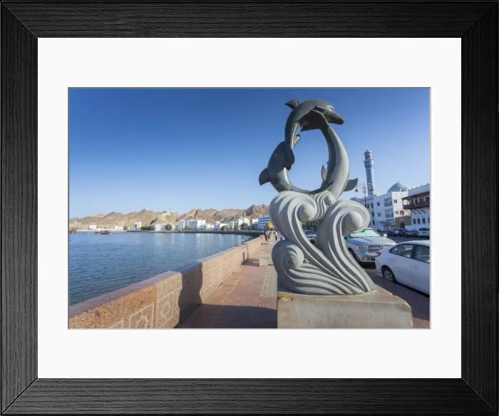 Framed Print : Evening view of a sculpture on the Corniche at Muttrah, Muscat, Oman, Middle East