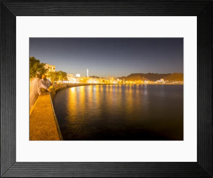 Framed Print : Dusk over the Al Rasool Al Adham Mosque and Corniche at Muttrah, Muscat, Oman, Middle Framed Print : Dusk over the Al Rasool Al Adham Mosque and Corniche at Muttrah, Muscat, Oman, Middle
