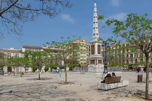 View of monument in Plaza de la Merced, Malaga, Costa del Sol, Andalusia, Spain, Europe