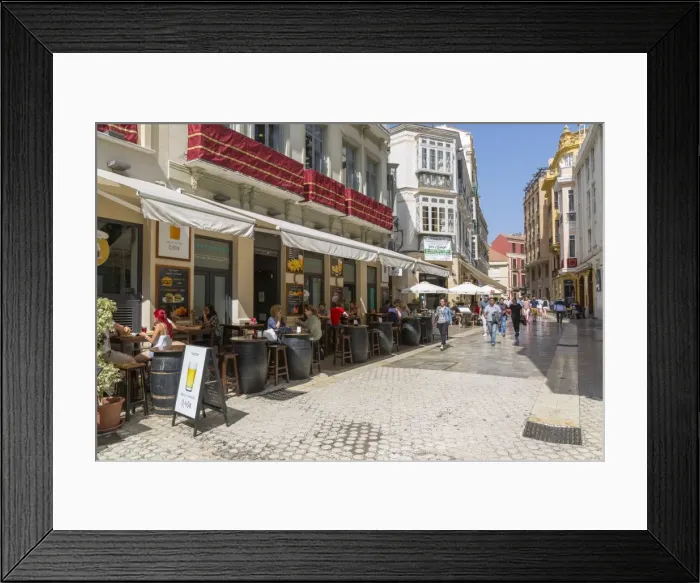 Framed Print : Cafes and restaurants on Calle Granada, Malaga, Costa del Sol, Andalusia, Spain, Europe Framed Print : Cafes and restaurants on Calle Granada, Malaga, Costa del Sol, Andalusia, Spain, Europe