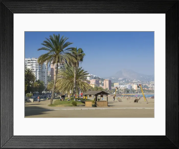 Framed Print : Popular urban beach of Playa la Malagueta, Malaga, Costa del Sol, Andalusia, Spain Framed Print : Popular urban beach of Playa la Malagueta, Malaga, Costa del Sol, Andalusia, Spain