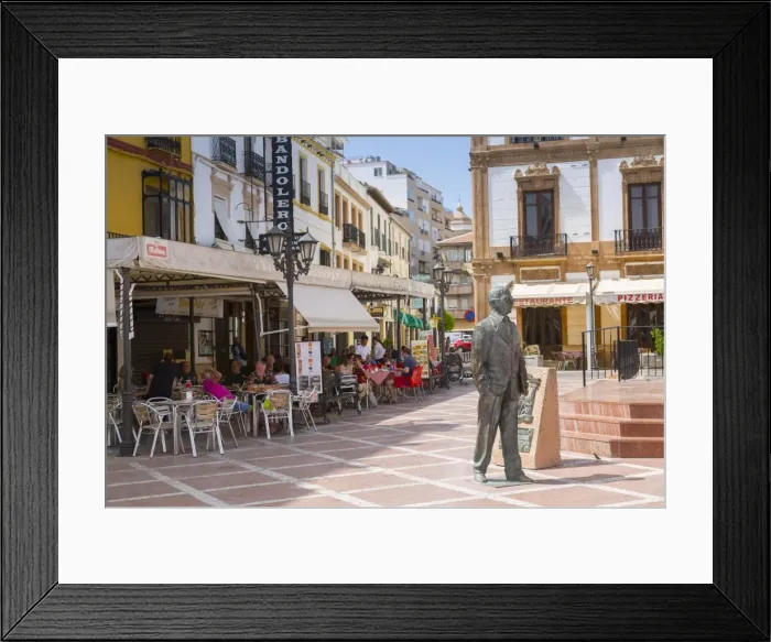 Framed Print : View of statue and restaurants, Plaza del Socorro, Ronda, Andalusia, Spain, Europe Framed Print : View of statue and restaurants, Plaza del Socorro, Ronda, Andalusia, Spain, Europe