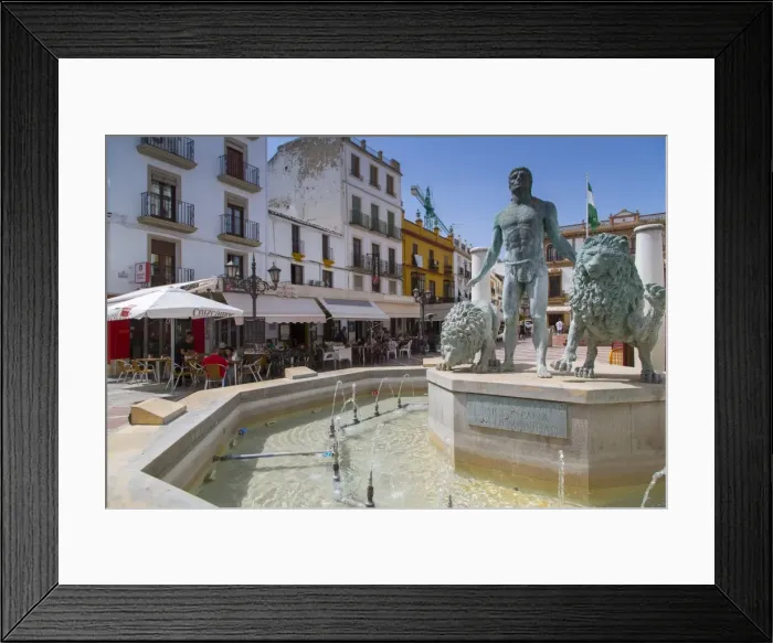 Framed Print : Fountain and restaurants, Plaza del Socorro, Ronda, Andalusia, Spain, Europe Framed Print : Fountain and restaurants, Plaza del Socorro, Ronda, Andalusia, Spain, Europe