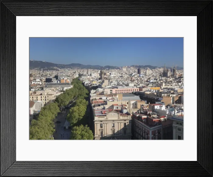 Framed Print : View from Columbus Monument (Monument a Colom) over La Rambla to Barcelona, Catalonia Framed Print : View from Columbus Monument (Monument a Colom) over La Rambla to Barcelona, Catalonia