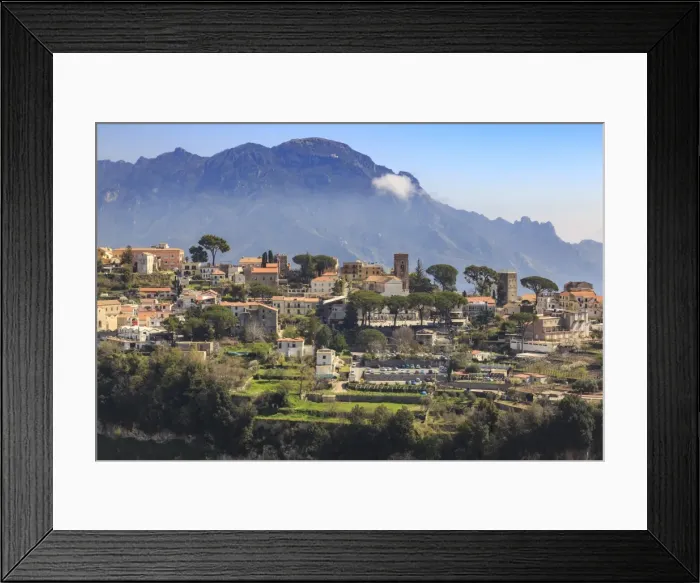 Framed Print : Ravello, Duomo, Villa Rufolo, terraces and mountains, from Scala, Amalfi Coast, UNESCO Framed Print : Ravello, Duomo, Villa Rufolo, terraces and mountains, from Scala, Amalfi Coast, UNESCO