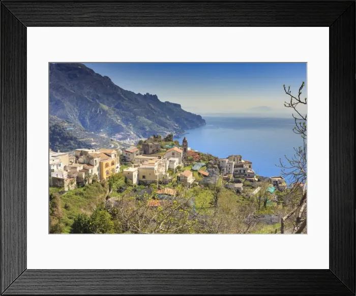 Framed Print : Hamlet of Torello, near Ravello, view down Amalfi Coast to Maiori in spring, UNESCO Framed Print : Hamlet of Torello, near Ravello, view down Amalfi Coast to Maiori in spring, UNESCO