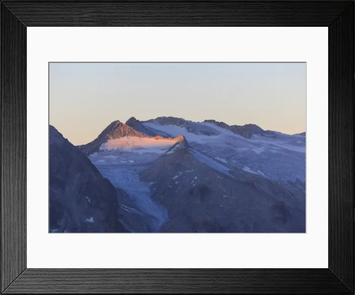 Framed Print : View of the Pisgana glacier and rocky peaks at dawn, Valcamonica, border Lombardy Framed Print : View of the Pisgana glacier and rocky peaks at dawn, Valcamonica, border Lombardy
