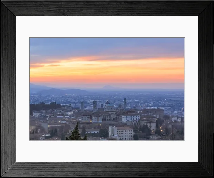Framed Print : View of the medieval old town called Citta Alta (Upper City) on hilltop framed by Framed Print : View of the medieval old town called Citta Alta (Upper City) on hilltop framed by
