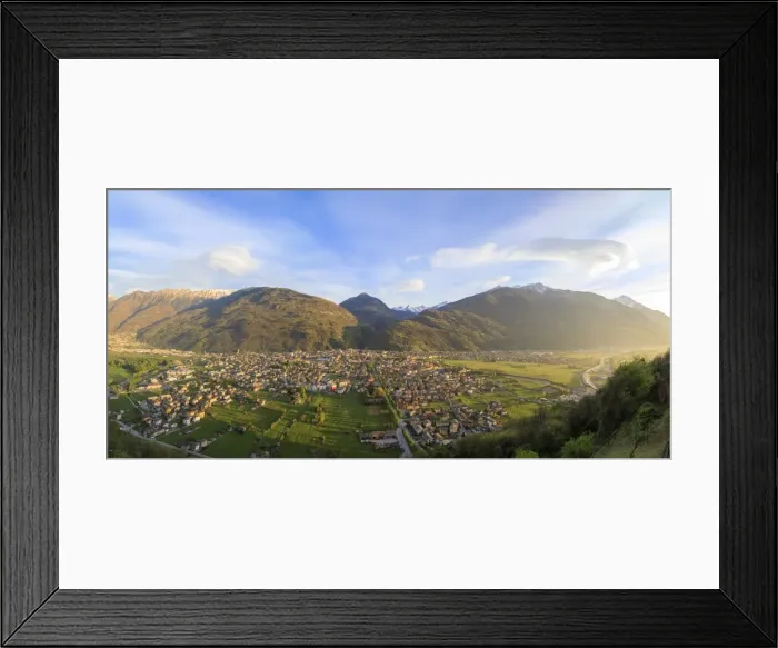 Framed Print : Panorama of the town of Morbegno at sunset, province of Sondrio, Valtellina, Lombardy Framed Print : Panorama of the town of Morbegno at sunset, province of Sondrio, Valtellina, Lombardy